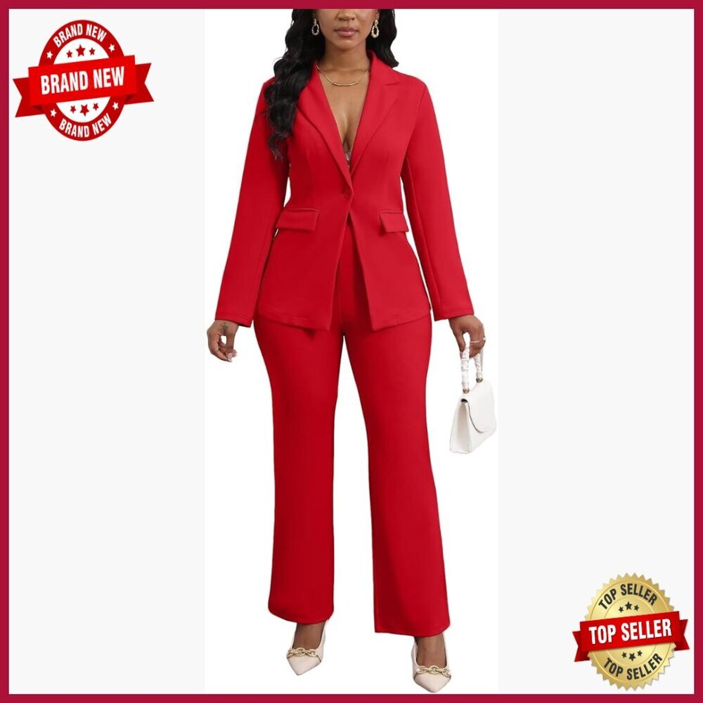 Women's 2-Piece Blazer Pantsuit Set for Work Office Business Formal